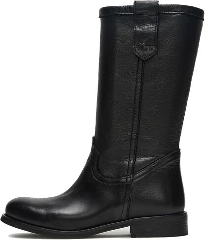 Mid Calf Boots for Women Chunky Block Heel Pull On Boots Round Toe Low Heel Trendy Stylish Riding Boots in Kuwait