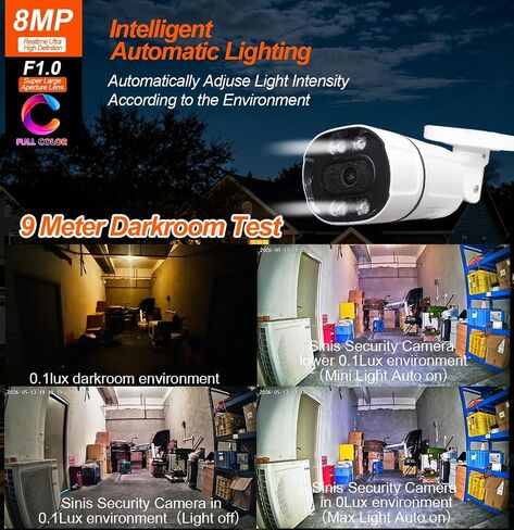 SINIS 4K Analog Security Camera, 8MP 24/7 Full Color Bullet Camera Outdoor | Ture Color Night Vision,F1.0 Super Aperture, True WDR, Waterproof,Metal, 4 in1 TVI/AHD/CVI/CVBS(DVR Required, Not Included) in Kuwait