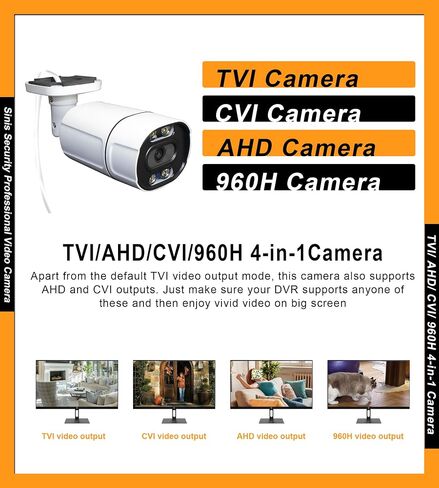 SINIS 4K Analog Security Camera, 8MP 24/7 Full Color Bullet Camera Outdoor | Ture Color Night Vision,F1.0 Super Aperture, True WDR, Waterproof,Metal, 4 in1 TVI/AHD/CVI/CVBS(DVR Required, Not Included) in Kuwait