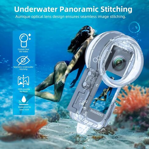 Sea Frogs SF-360-X5 Waterproof Housing for Insta360 X5, 50M/164FT Underwater Dive Case Compatible with Insta360 X5, Dual Dome 360° Invisible Lens Case for Diving Snorkeling Surfing in Kuwait