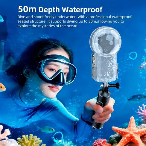 Sea Frogs SF-360-X5 Waterproof Housing for Insta360 X5, 50M/164FT Underwater Dive Case Compatible with Insta360 X5, Dual Dome 360° Invisible Lens Case for Diving Snorkeling Surfing in Kuwait