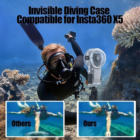 Invisible Dive Case Compatible for Insta360 X5, 60m/196ft Depths Waterproof Housing, Anti-Fog 360°Fully Underwater Protection, Action Camera Accessories for Diving, Surfing, Snorkeling, Skiing in Saudi Arabia