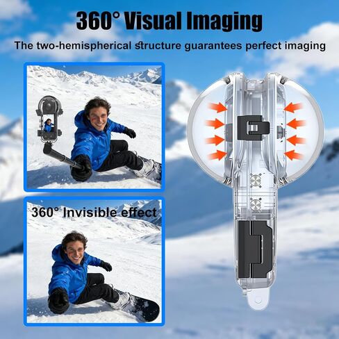 Invisible Dive Case Compatible for Insta360 X5, 60m/196ft Depths Waterproof Housing, Anti-Fog 360°Fully Underwater Protection, Action Camera Accessories for Diving, Surfing, Snorkeling, Skiing in Saudi Arabia
