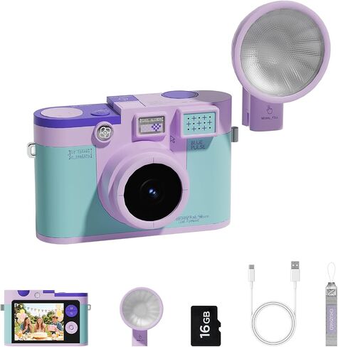 CHUZHAO Aesthetic Retro Camera Autofocus 12MP 1080P with Fill Light, Purple | detachable fill light 8 creative filters shutter timer 16gb card wrist strap, gift for teen boys & girls beginners and adults in Kuwait