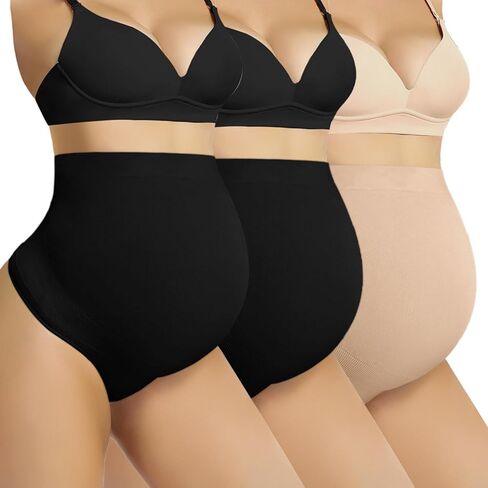 Seamless Maternity Underwear with Belly Support High Waist Thong Panties for Pregnancy Women - 3 Pack in Saudi Arabia