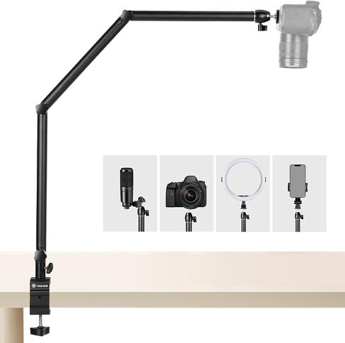 TARION Overhead Camera Desk Mount Stand 3 Section Articulating Arm TKB01 | 4.4 Pounds Load Capacity, 1/4" Screw Ballhead, Padded C Clamp, Dual-interface Base, for Videography Live Streaming in Saudi Arabia