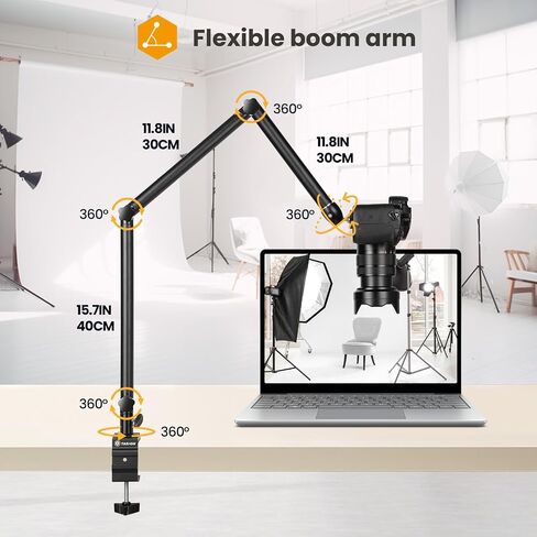TARION Overhead Camera Desk Mount Stand 3 Section Articulating Arm TKB01 | 4.4 Pounds Load Capacity, 1/4" Screw Ballhead, Padded C Clamp, Dual-interface Base, for Videography Live Streaming in Saudi Arabia