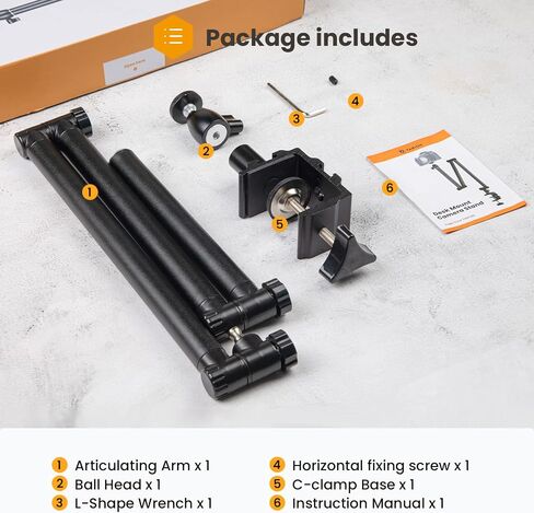 TARION Overhead Camera Desk Mount Stand 3 Section Articulating Arm TKB01 | 4.4 Pounds Load Capacity, 1/4" Screw Ballhead, Padded C Clamp, Dual-interface Base, for Videography Live Streaming in Saudi Arabia
