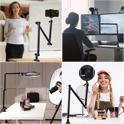 TARION Overhead Camera Desk Mount Stand 3 Section Articulating Arm TKB01 | 4.4 Pounds Load Capacity, 1/4" Screw Ballhead, Padded C Clamp, Dual-interface Base, for Videography Live Streaming in Saudi Arabia