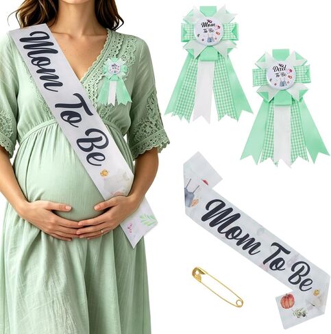 Hatching Dino Maternity Sash&Corsage Pins for Baby Shower Party Decorations | 3pcs - Mom to Be Daddy to Be Corsage Pins & Fabric Flowers Souvenir Maternity Sash for Parents Gift Pregnancy Photo Props in Saudi Arabia