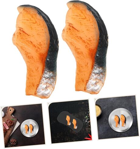 Beavorty 2PCS Artificial Fake Salmon Toy Fake Sashimi Salmon Fish Slice Artificial Sashimi decoraciones para uñas Desserts PVC Display Sushi Food Meat Model in Saudi Arabia