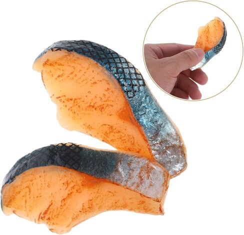 Beavorty 2PCS Artificial Fake Salmon Toy Fake Sashimi Salmon Fish Slice Artificial Sashimi decoraciones para uñas Desserts PVC Display Sushi Food Meat Model in Saudi Arabia