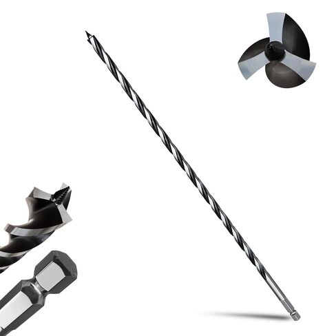3/8"x18" Professional Auger Drill Bit for Wood with QuickChange 3/8" Hex Shank- 3-Cutter Design with Dual-Flutefor Fast Chip Removal, Fits Hardwood, Softwood, PVC,Drywall & Tree Stumps in Kuwait
