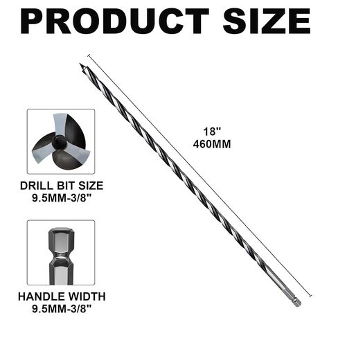 3/8"x18" Professional Auger Drill Bit for Wood with QuickChange 3/8" Hex Shank- 3-Cutter Design with Dual-Flutefor Fast Chip Removal, Fits Hardwood, Softwood, PVC,Drywall & Tree Stumps in Kuwait