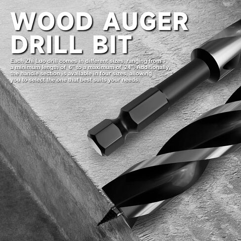 3/8"x18" Professional Auger Drill Bit for Wood with QuickChange 3/8" Hex Shank- 3-Cutter Design with Dual-Flutefor Fast Chip Removal, Fits Hardwood, Softwood, PVC,Drywall & Tree Stumps in Kuwait