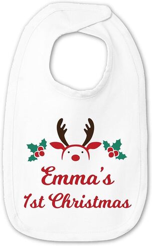 Personalized Christmas Baby Bib, Premium Jersey Reindeer Bib with Custom Text, Baby's First Christmas Gift in Saudi Arabia