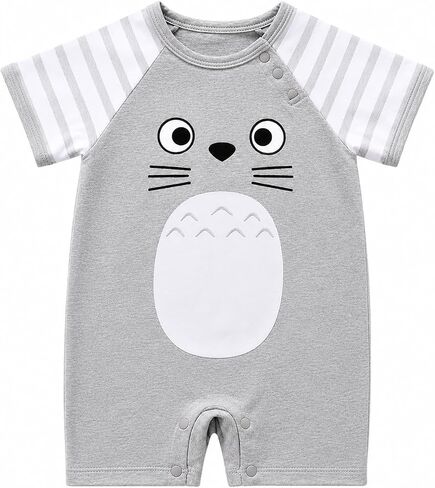 stylesilove Unisex Baby Cotton Onesie - Short Sleeve Outfit with Cute Graphics, Striped Sleeves, 3-24 Months in Saudi Arabia