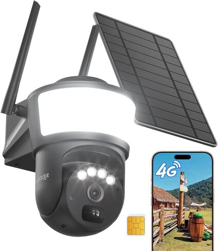 No WiFi Security Camera Outdoor with Powerful Spotlight, Color Night Vision | 4G LTE Cellular Solar Camera Outdoor Wireless, 2K Image, Phone Alert, Cloud/SD Storage, PTZ 360° View for Farm, Ranch, RV in Saudi Arabia