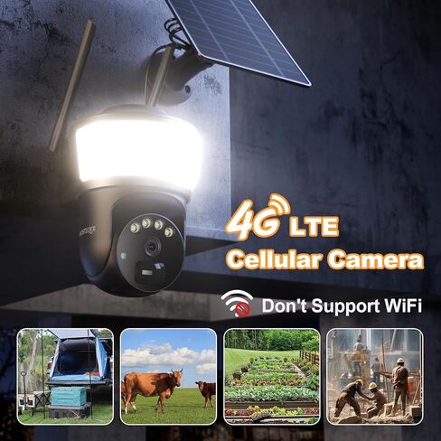 No WiFi Security Camera Outdoor with Powerful Spotlight, Color Night Vision | 4G LTE Cellular Solar Camera Outdoor Wireless, 2K Image, Phone Alert, Cloud/SD Storage, PTZ 360° View for Farm, Ranch, RV in Saudi Arabia