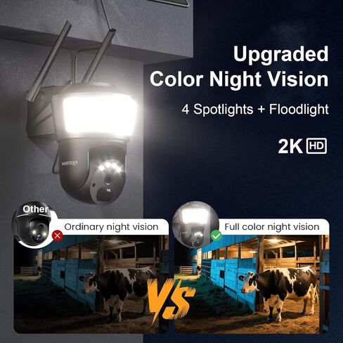 No WiFi Security Camera Outdoor with Powerful Spotlight, Color Night Vision | 4G LTE Cellular Solar Camera Outdoor Wireless, 2K Image, Phone Alert, Cloud/SD Storage, PTZ 360° View for Farm, Ranch, RV in Saudi Arabia