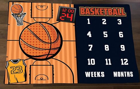 Basketball Milestone Blanket, Weekly Monthly Backdrop, 60x40Inch | Cartoon Basketball Court Mat, Growth Age Chart, for Newborn Photoshoot, Sports Theme Infant Photography Prop in Saudi Arabia