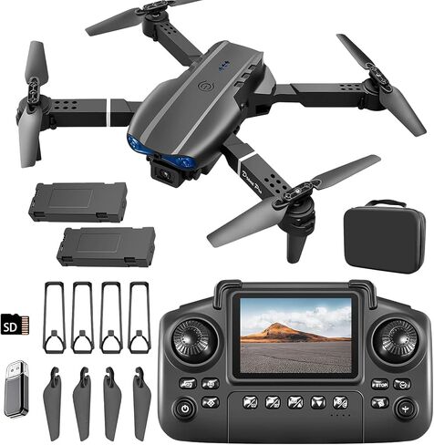 E99 Foldable Drone with Screen Controller 1080P HD Camera RC Quadcopter Altitude Hold Waypoint Flight 360° Flip Obstacle Avoidance Portable Mini Drone in Saudi Arabia