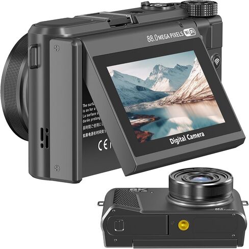 8K Digital Camera for Photography, 88MP WiFi Vlogging Camera for YouTube, 3" 180°Flip Screen & 18X Digital Zoom Autofocus Vlog Cameras with Lens Cap, 32GB Card, 2 Batteries, Gunmetal in Kuwait