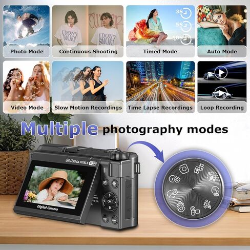 8K Digital Camera for Photography, 88MP WiFi Vlogging Camera for YouTube, 3" 180°Flip Screen & 18X Digital Zoom Autofocus Vlog Cameras with Lens Cap, 32GB Card, 2 Batteries, Gunmetal in Kuwait