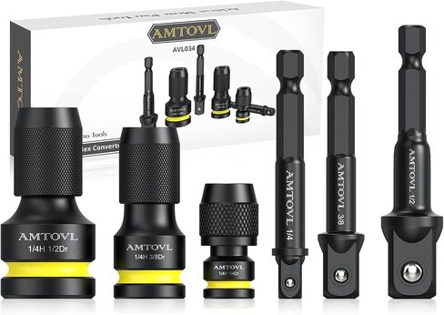 AMTOVL Impact Adapter Set, 6-Piece 1/2 3/8 1/4 inch Drive to 1/4 inch | Hex Converter & Socket Adapter Set, Quick-Release Impact Wrench Adapter for Ratchets, Drills and Power Tools in Kuwait