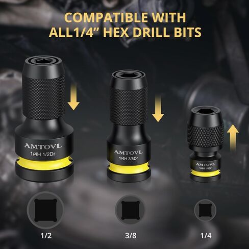 AMTOVL Impact Adapter Set, 6-Piece 1/2 3/8 1/4 inch Drive to 1/4 inch | Hex Converter & Socket Adapter Set, Quick-Release Impact Wrench Adapter for Ratchets, Drills and Power Tools in Kuwait