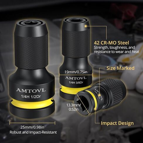 AMTOVL Impact Adapter Set, 6-Piece 1/2 3/8 1/4 inch Drive to 1/4 inch | Hex Converter & Socket Adapter Set, Quick-Release Impact Wrench Adapter for Ratchets, Drills and Power Tools in Kuwait