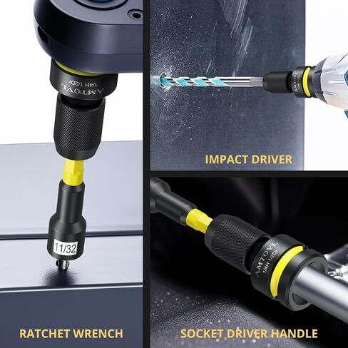 AMTOVL Impact Adapter Set, 6-Piece 1/2 3/8 1/4 inch Drive to 1/4 inch | Hex Converter & Socket Adapter Set, Quick-Release Impact Wrench Adapter for Ratchets, Drills and Power Tools in Kuwait