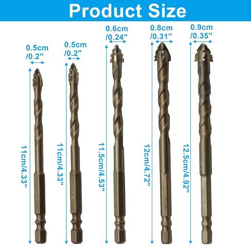 5 Pcs Eccentric Drill Bit Set, 6/6/8/10/12mm | High-Strength, Four-Flute Sawtooth, For Stone, Glass, Concrete, Wood, Brick, Metal, DIY Enthusiasts in Saudi Arabia