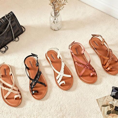 Veittes Women's Fashion Casual Flat Sandals,Stylish and comfy, with a lightweight rubber sole, summer thong sandals,White,9 US in Kuwait