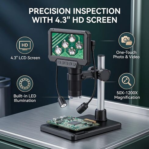 GOWENIC Digital Microscope, 1080P Video 10MP Picture 50X to 1200X Digital Microscope with 4.3 Inch Screen, Lights for Adults Students Boys Girls in Saudi Arabia