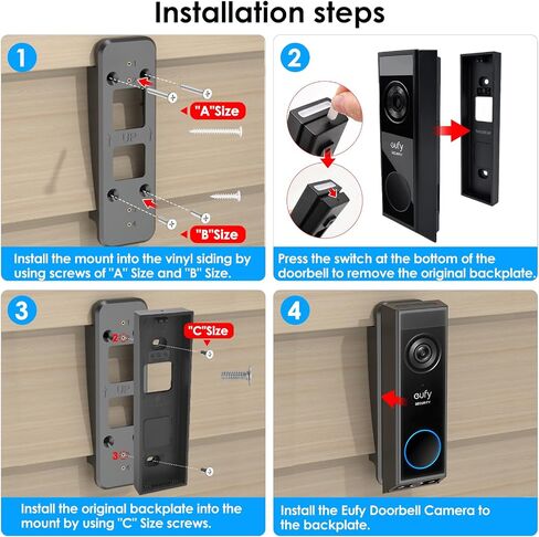 Vinyl Siding Mount for Eufy Doorbell Camera E340/C30/C31,Adjustable Angle Doorbell Wedge Corner Mounting Bracket Kit for Eufy E340,Camera Mount Solve Siding Tilt Problem(4" Standard Vinyl Siding Only) in Saudi Arabia