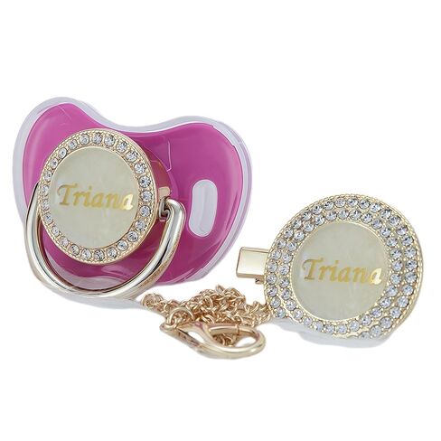 Custom Any Name Can Make Personalized Bling Pacifier and Pacifier Clip Set (Rose Gold) in Saudi Arabia