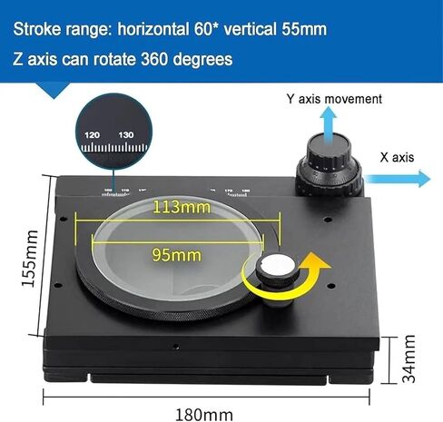 Microscope XY Stage Platform,Manual Rotating Stage,Precision Positioning,Z/A Axis w/60×55mm Travel,360° Rotatable Z Axis,for Macro Photography Use in Saudi Arabia