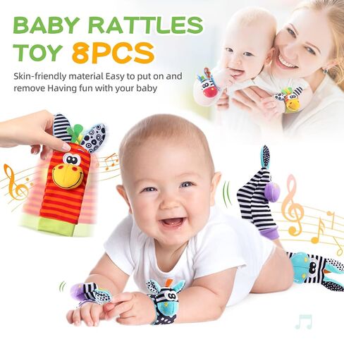 Baby Rattle Socks Set, Hand and Foot Finder Rattles Toys for Babies 0-6 Months, Infant Shower Gifts Set with Wrist Rattle Socks, Newborn Sensory Toy for Boys Girls 0-12 Months in Kuwait