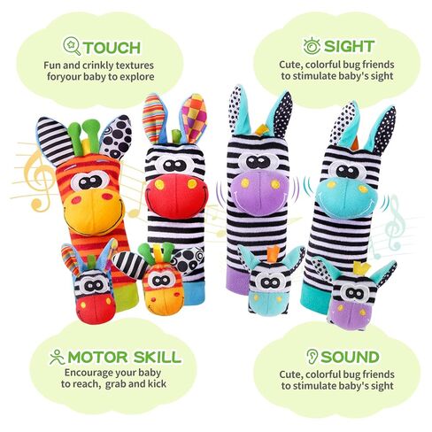 Baby Rattle Socks Set, Hand and Foot Finder Rattles Toys for Babies 0-6 Months, Infant Shower Gifts Set with Wrist Rattle Socks, Newborn Sensory Toy for Boys Girls 0-12 Months in Kuwait