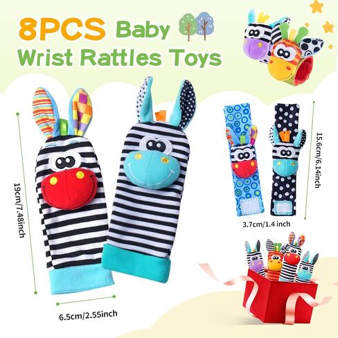 Baby Rattle Socks Set, Hand and Foot Finder Rattles Toys for Babies 0-6 Months, Infant Shower Gifts Set with Wrist Rattle Socks, Newborn Sensory Toy for Boys Girls 0-12 Months in Kuwait