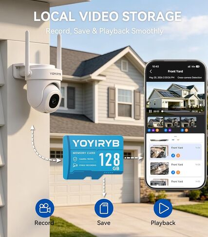 5MP Window Camera + 128GB Memory Card, 2" Screen, Motion-Wake Display, 24/7 Recording, No-Drill Setup, Color Night Vision, 2.4/5GHz WiFi in Kuwait