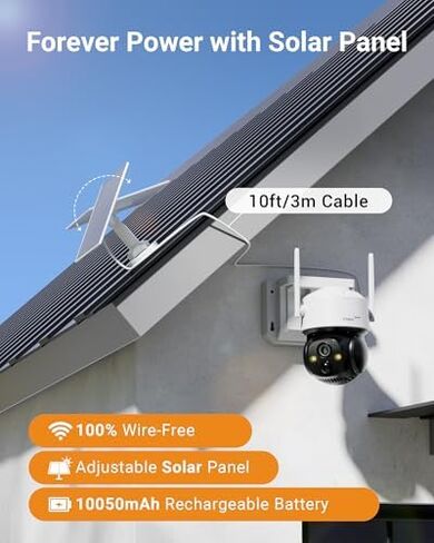 Anlapus Solar Security Camera Wireless Outdoor, 6 x 2.5K 360 Pan/Tilt Wireless Camera with Solar Panel, PIR/AI Detect, Color Night Vision, No Monthly Fee, Spotlight & Siren, 32GB Memory Card in Kuwait