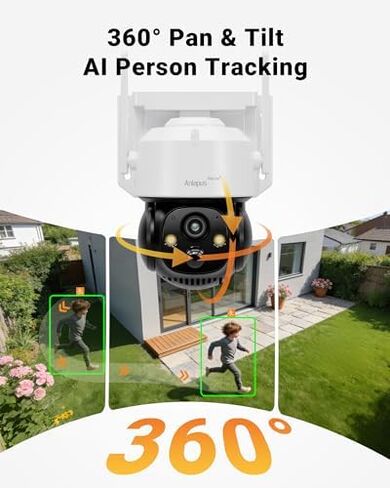 Anlapus Solar Security Camera Wireless Outdoor, 6 x 2.5K 360 Pan/Tilt Wireless Camera with Solar Panel, PIR/AI Detect, Color Night Vision, No Monthly Fee, Spotlight & Siren, 32GB Memory Card in Kuwait