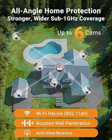 Anlapus Solar Security Camera Wireless Outdoor, 6 x 2.5K 360 Pan/Tilt Wireless Camera with Solar Panel, PIR/AI Detect, Color Night Vision, No Monthly Fee, Spotlight & Siren, 32GB Memory Card in Kuwait