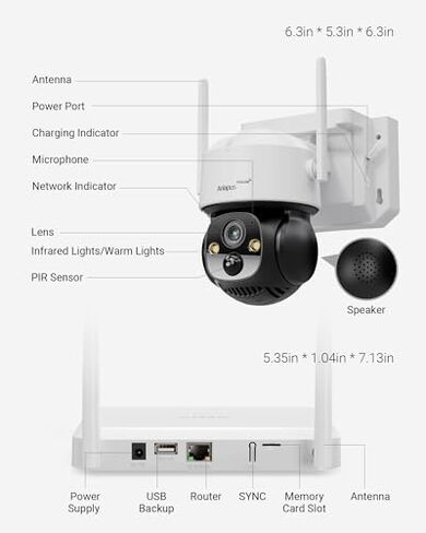 Anlapus Solar Security Camera Wireless Outdoor, 6 x 2.5K 360 Pan/Tilt Wireless Camera with Solar Panel, PIR/AI Detect, Color Night Vision, No Monthly Fee, Spotlight & Siren, 32GB Memory Card in Kuwait