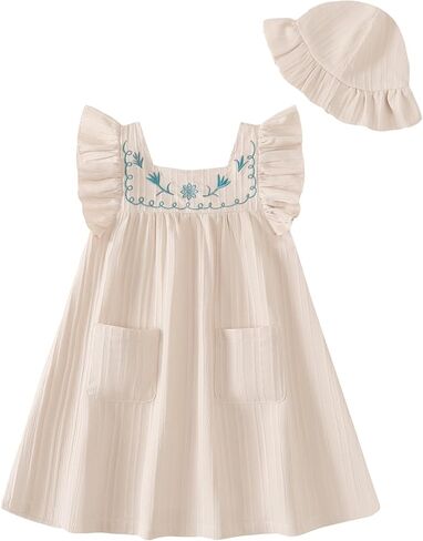 Toddler Baby Girls Summer Dresses Kids Girl Ruffle Sleeve 2-Piece Floral Smock Beach Dresses Sundress Size 12M-6T in Saudi Arabia