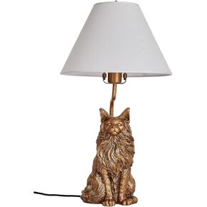 23.2" Maine Coon Cat Table Lamp, Dimmable Bedside Lamp with Linen Shade | Resin Desk Lamp, Artistic Sculptural Accent Lamp, Animal Decorative Lamp for Kid Nursery, Bedroom, Nightstand, Living Room in Saudi Arabia