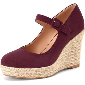Oh Mispares Women’s Platform Espadrille Wedges Mary Jane Wedge High Heels | Round Closed Toe Buckle Suede Pumps Dressy Classic Casual Comfortable Shoes 4 Inch in Saudi Arabia
