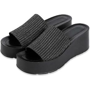 Platform Sandals for Women Open Toe Knit Wedges Slides Summer Comfortable Outdoor Chunky Slide Sandals in Kuwait